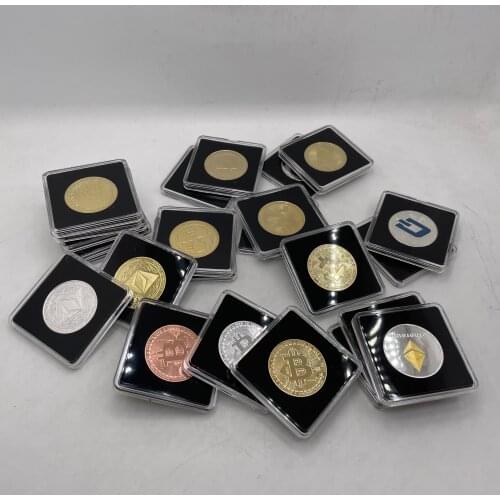 36 types Bitcoin/Ethereum/Litecoin/Dash/Ripple/Monero/EOS Metal Physical silver/Gold Ada Cardano Coin with Acrylic Square Case