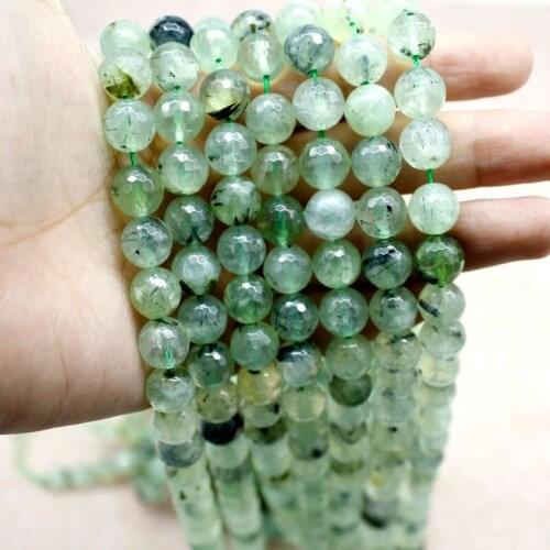 6-12mm Natural Round Faceted Green Prehnites Stone Beads For Jewelry Making Beads Bracelets 15'' Needlework DIY Beads Trinket