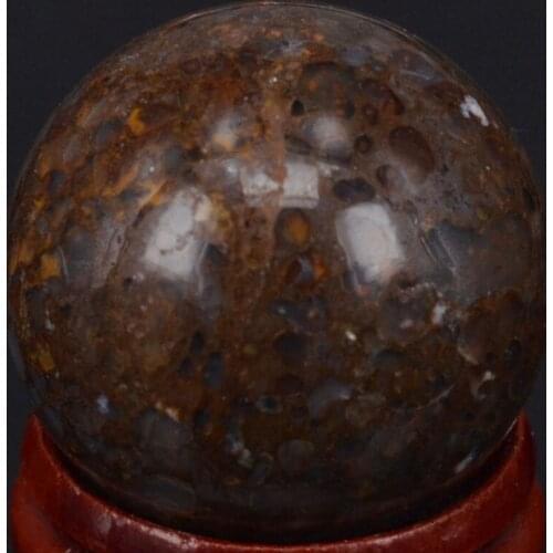 Free Shipping Natural Gemstone 30MM Pintade Opal Sphere Crystal Ball Chakra Healing Reiki Carving Crafts With Stand