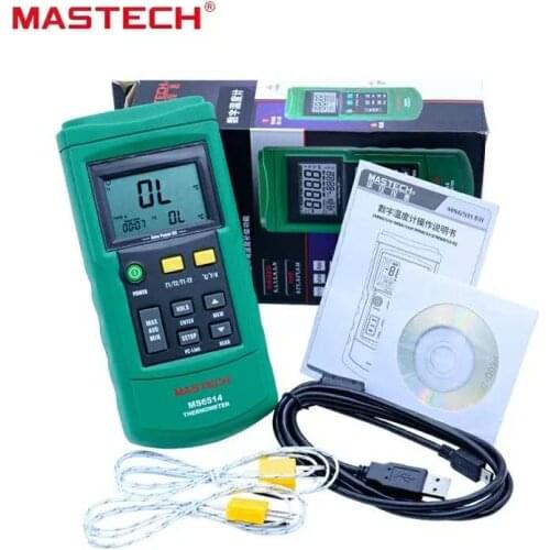 MasTech MS6514 Digital Thermometer Dual Channel Temperature Logger Tester USB Interface 1000 Sets Data KJTERSN Thermocouple