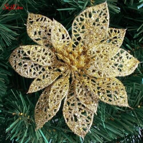 DIY Christmas Ornaments Glitter Artificial Flowers For Christmas Tree Decoration Home Wedding Xmas Party Decoration 5z