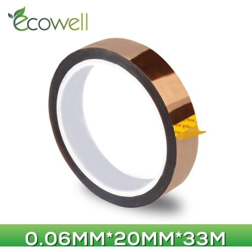 Ecowell 1PCS Polyimide tape Width 20mm Length 33m for Kapton-Type High-temperature Heat Resistant tape for electronic industry