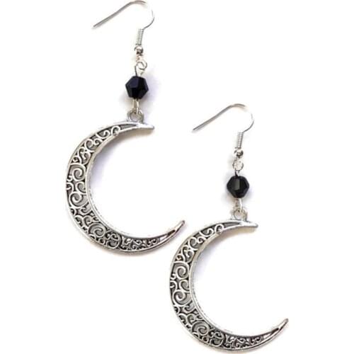 Filigree Crescent Moon Earrings, Celestial Jewelry, Solar System, Alternative Boho Gothic Wiccan, Lunar Jewelry, Gift for Her