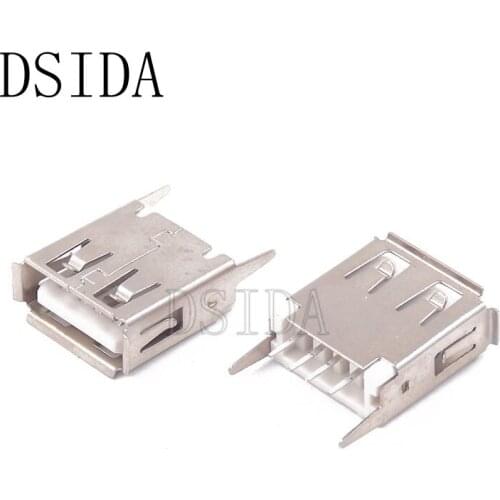 10PCS USB Type A Female Connector 4 pins With stents 180 Degrees USB Socket Interface For PCB DIY