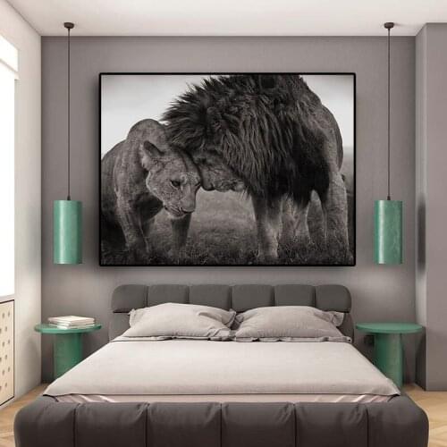 Lions Head to Head Black and White Canvas Art Painting Posters and Prints Wall Art Picture for Living Room