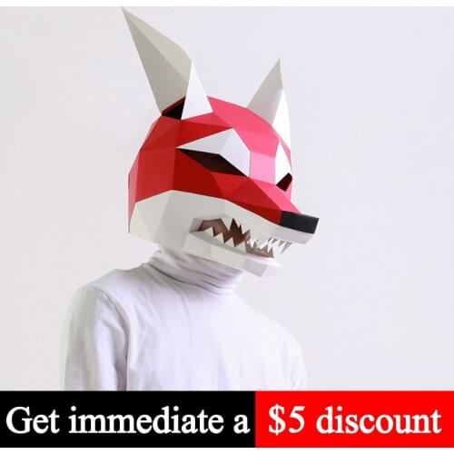 Pre-cut Arctic Wolf Animal Adult Head Mask Paper Model,3D Low-poly Papercraft,Party Cosplay Prop,Handmade DIY Craft Toy RTY068