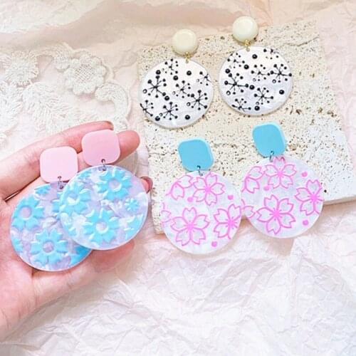 Summer Fashion Sweet Flower Dangle for Women Round Geometric exaggerated Drop Earrings Literary Small Fresh Girl Acrylic Earring