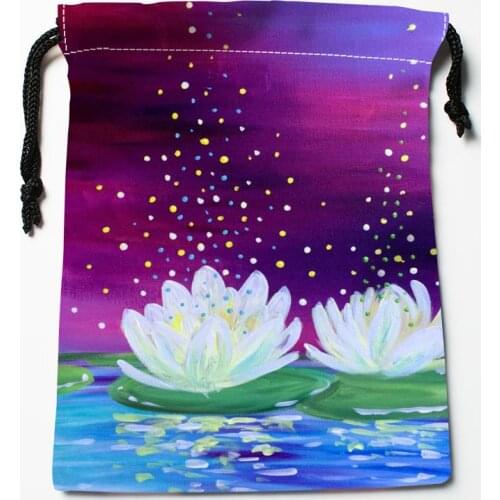 Best Lotuses Painting Drawstring Bags Custom Storage Printed Receive Bag Compression Type Bags Size 18X22cm Storage Bags
