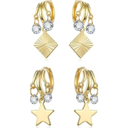 Dayoff Punk Geometric Star Hoop Earrrings New Fashion Simple Women Jewelry Small Crystal Circle Earrings aros mujer oreja E546