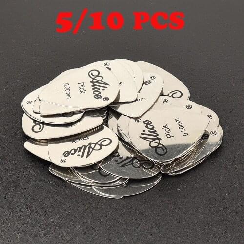 5Pcs/10Pcs Metal Guitar Pick 0.3mm Thin Durable Silver Color Professional Bass Ukelele Guitar Picks