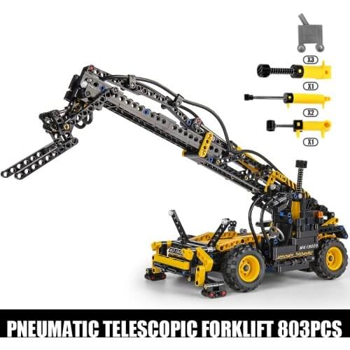 IN STOCK Pneumatic Telescopic Forklift Model High-Tech Engineering Vehicle Building Blocks Assembly Bricks Kids Gifts Toys