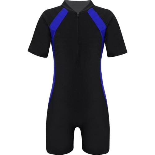 Fashion Short Sleeve Rash Guard Swim Jumpsuit Kids Swimwear Shorts Bathing Suit Zipper Swimsuit Black Swimming Surfing Suit Wear