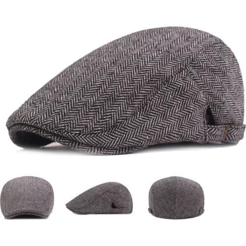 Man Berets Gatsby Hat Cotton British Vintage Flat Caps Peaky Blinders Male Solid Gray Black Autumn Winter Adjustable Driver Hats