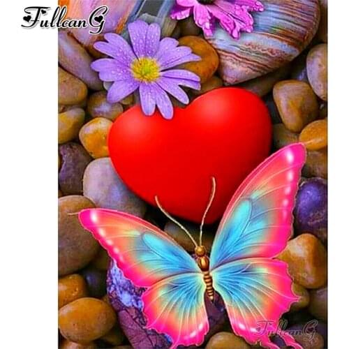 FULLCANG Red heart butterfly 5d diy diamond painting cross stitch full rhinestone embroidery kits wall decoration FG0234
