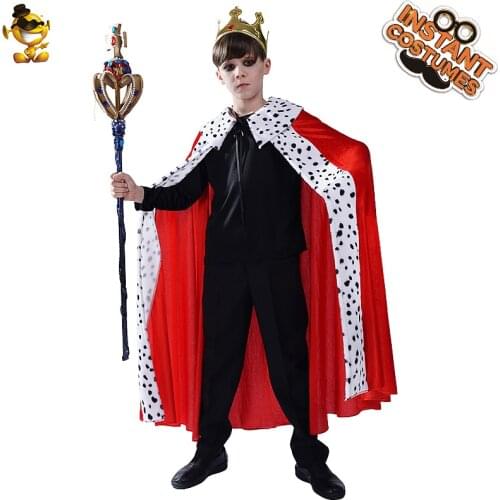 Purim Costumes for Boys Prince Cape with Crown Halloween Role Play Kids King Costume Christmas Party Fancy Dress Up for Child