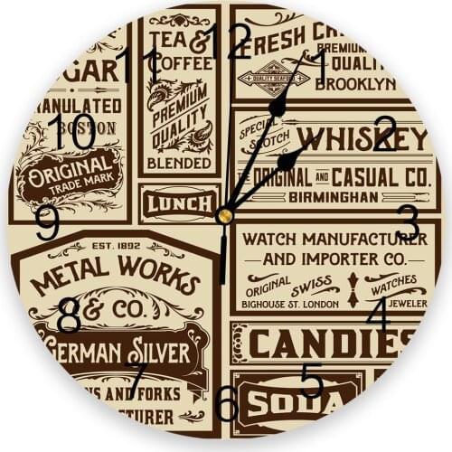 Newspaper Labels Retro Wall Clock Round Style Fashion Modern Design Wall Clock Home Living Room Bedroom Decoration