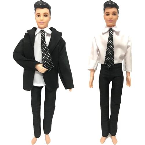 NK Newest Prince Formal Business Suit Tuxedo Black Outfit Trousers Point Tie Dress Clothes For Barbie Ken Doll Accessories