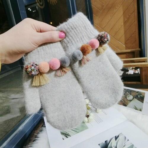 New Korean white gray gloves wool warm knitted women spring winter gloves lovely mittens