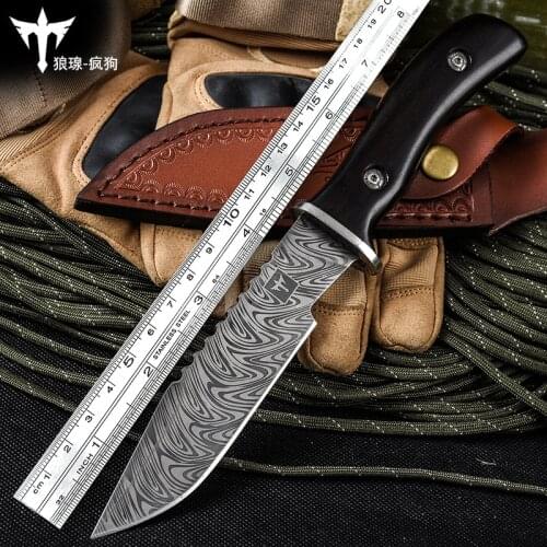 Voltron outdoor knife survival tactical wilderness survival knife camping knives wood handle 9cr18mov blade