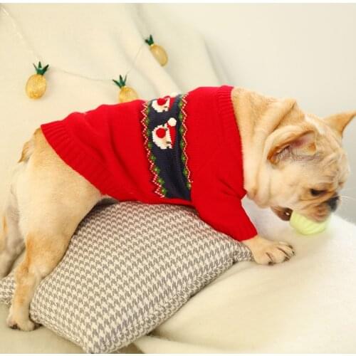 Pet Dog Cat Clothes, New Autumn and Winter Warm Sweaters, New Year Outfits Santa Claus Red Sweaters, Festive Red Fat Dog Clothes