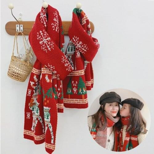 OMEA Christmas Scarves for Parents and Children In Winter Mother and Baby Knitted Scarf Women Elk Girls Cartoon Fashion Shawl