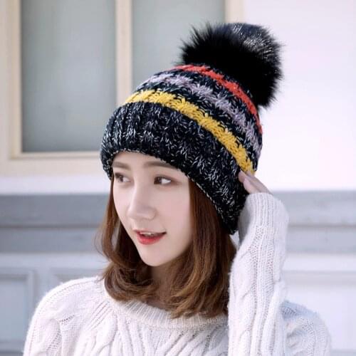 Autumn and winter hats ladies curled woolen caps plus velvet outdoor fur ball warm knitted hat new Korean version
