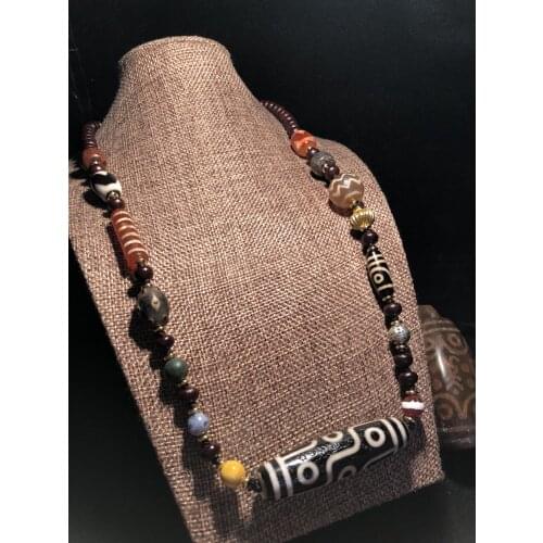 Wholesale Natural Agate Nine Eyes Two Eyes Tiger Tooth Dzi Necklace Sweater Chain Old Objects Tibetan Mans Womans Jewelry
