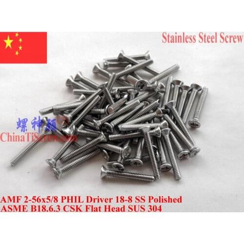 Stainless Steel screws 2-56x5/8 CSK Flat Head PHIL Driver 18-8 SS 100 pcs ROHS