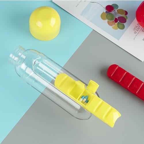 Portable 600ML Water Glass Bottle Cups Pill Box 2 in 1 Outdoor Travel Water Bottle Medicine Cup Plastic PP Bottles