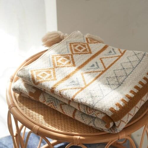 Simple Geometric Knitted Throw Blanket Winter Warm Office Nap Travel Carpet Soft Bed Cover Home Decor