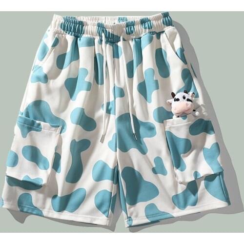 Black White Cows Print Camouflage Couple Shorts Men Hip Hop Cow Doll Pocket Sweatpants Japane Harajuku Streetwear Jogger Shorts