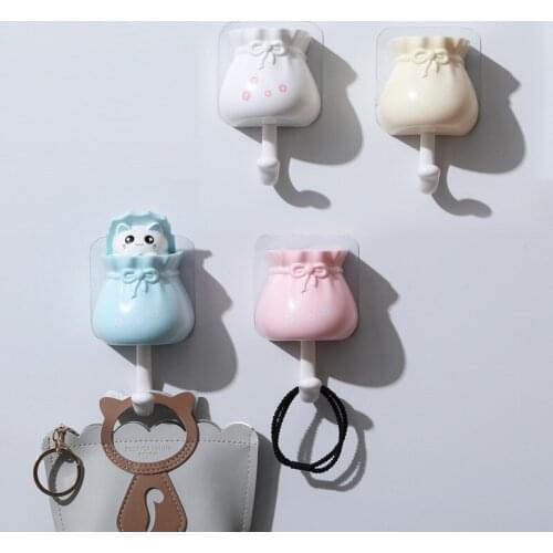 Creative Lucky Bag Lucky Cat Cute Hooks For Home Free Punch Wall Hooks Bathroom Waterproof Storage Sticky Hook