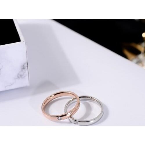 YUN RUO 2019 Fashion Simple Crystal Couple Ring Rose Gold Color Woman Birthday Gift Party Titanium Steel Jewelry Hypoallergenic