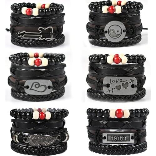 Boho Jewelry New Woven Combination Set Cowhide Bracelet Alloy Feather Mens Leather Bracelet Letter Bracelet Designer Chrams