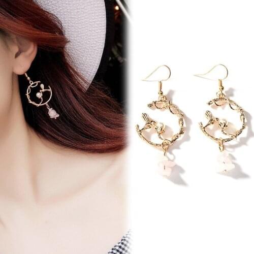 Elegant Branches Crystal Dangle Earrings For Women Girls Korean Fashion Pearl Pink Stone Drop Earrings Party Wedding Jewelry