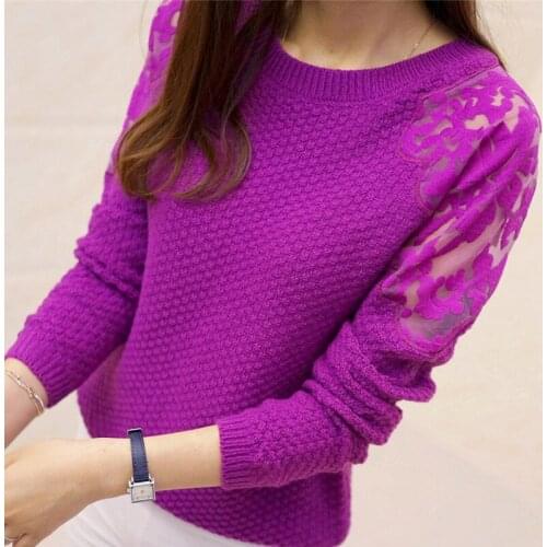 2020 new winter sweet Korean Ladies lace cuff slim slim turtleneck sweater knit female backing