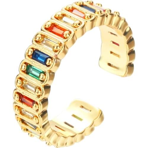 Gold rainbow rings for women copper AAA zircon open adjustable rings initial Jewery Punk Hip Hop Rock womens rings religion