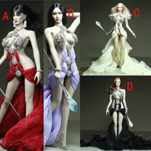 1/6 Scale Sexy Female/Woman Soldier Trailing Dress Gauze Skirt Clothes Bracelet Cane Maple Dance/Water Dance/Fire Dance