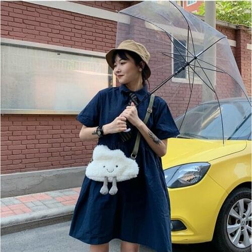 1PCS Fashion cute design cartoon white cloud plush shoulder bag girl cute plush mobile phone bag female coin purse messenger bag