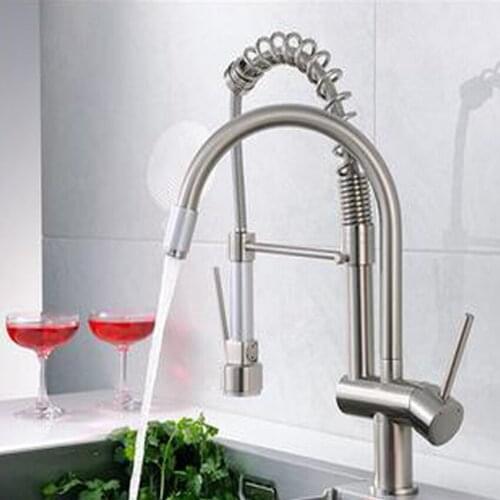 1PC High quality Dual Spout Kitchen Sink Faucet Deck Mount Spring Kitchen Mixer Tap Kitchen Hot and Cold Water tap