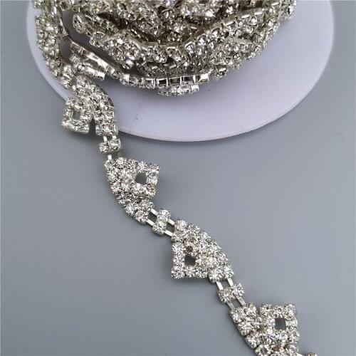 1 yard Rhinestone Crystal Chain Bling Diamante Diamond Trim Ribbon Gem Sparkle 0.59" Width Wedding Dress Necklace Applique Cake
