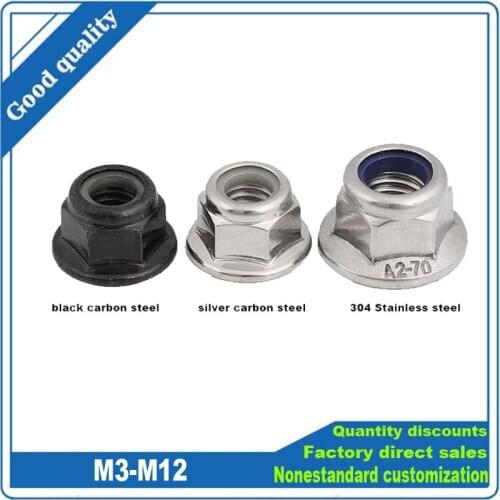 10/50 M3 M4 M5 M6 M8 M10 M12 Black Carbon 304 A2-70 Stainless Steel Hex Flange Nylon Insert Lock Nut Self-locking Nylock Locknut