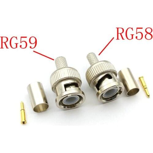 100PCS BNC Male RG59/RG58 Crimp on Coax Coaxial adapter For CCTV camera CONNECTOR
