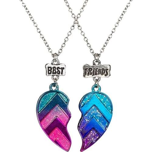 2pcs Best Friends Peach Heart Chain Necklace Female Heart Pendant Letter Necklace Couple Chain Necklace Male Friendship Jewelry