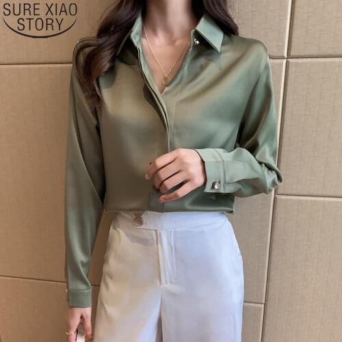 2021 Autumn Satin Blouse Women New Long Sleeve Silk Shirt Office Lady Blouse Turn-Down Collar Elegant Ladies Tops Blusas 10618