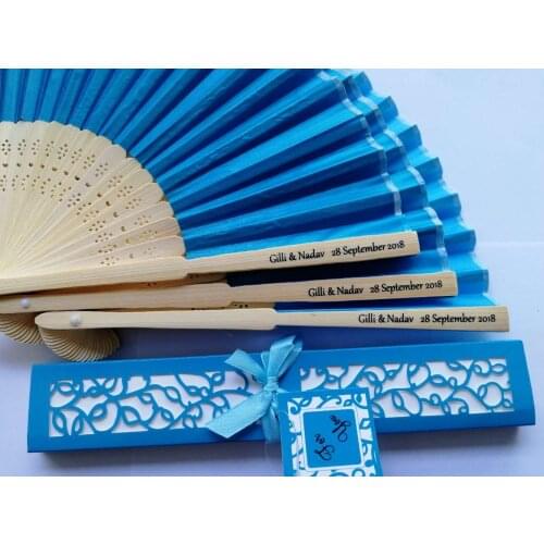 35 pcs Personalized Engraved Luxurious Silk Fold hand Fan in Elegant Laser-Cut Gift Box +Party Favors/wedding Gifts+printing
