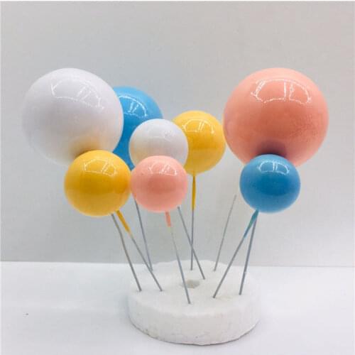 Golden Silver Pink White Blue Happy Birthday Acrylic Balls Wedding Baby Shower Party Baking Cake Plugin Party Decoration 5pcs
