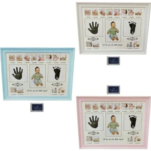Baby Handprint Footprint Photo Frame with Stamp Ink Newborn Decor Gift Kids Imprint Hand Inkpad Souvenirs