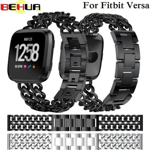 Double Row Cowboy Chain Watch Band Alloy Wrist Strap For Fitbit Versa Replacement Smartwatch Sports Goods Accessories Elegant