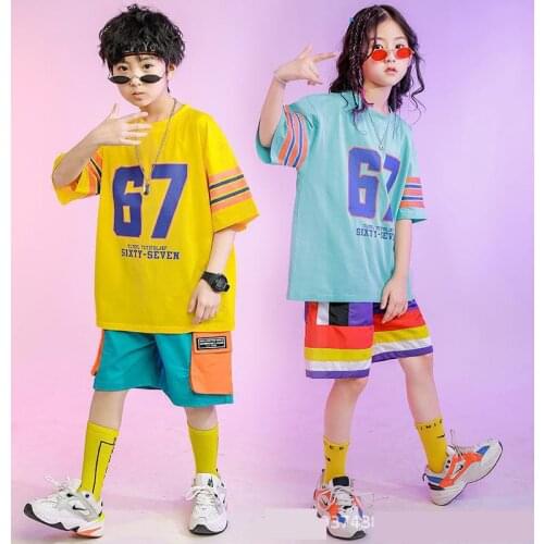 Children Hip Hop Clothing Loose Oversized T Shirt Top Casual Shorts For Girls Boys Jazz Dance Performance Summer Clothes Wear